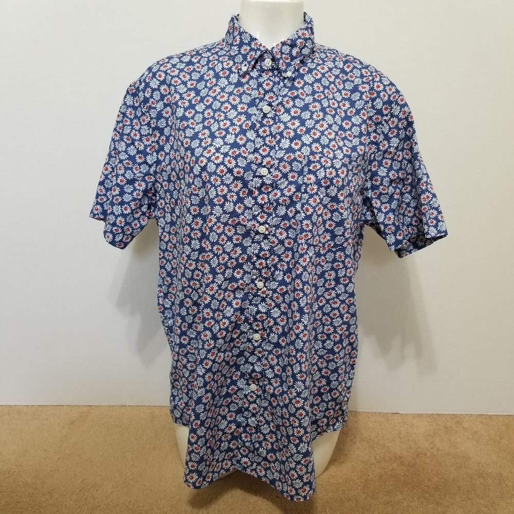 J.Crew shirt Large Short-sleeve Stretch Slub Cotton Shirt Daisy Print floral
